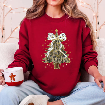 Christmas Camo Tree With Ribbon Bows Santa Ornament Pattern Holiday Season Decor Graphic Sweatshirt