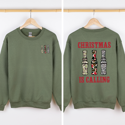 Christmas Is Calling Duck Season Hunting Retro Cozy Graphic Vintage Edition Sweatshirt