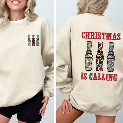 Christmas Is Calling Duck Season Hunting Retro Cozy Graphic Vintage Edition Sweatshirt