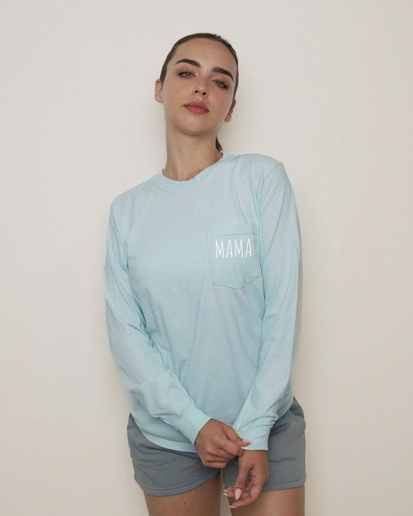 Comfort Colors Cute Mama Pocket Long Sleeve Shirt