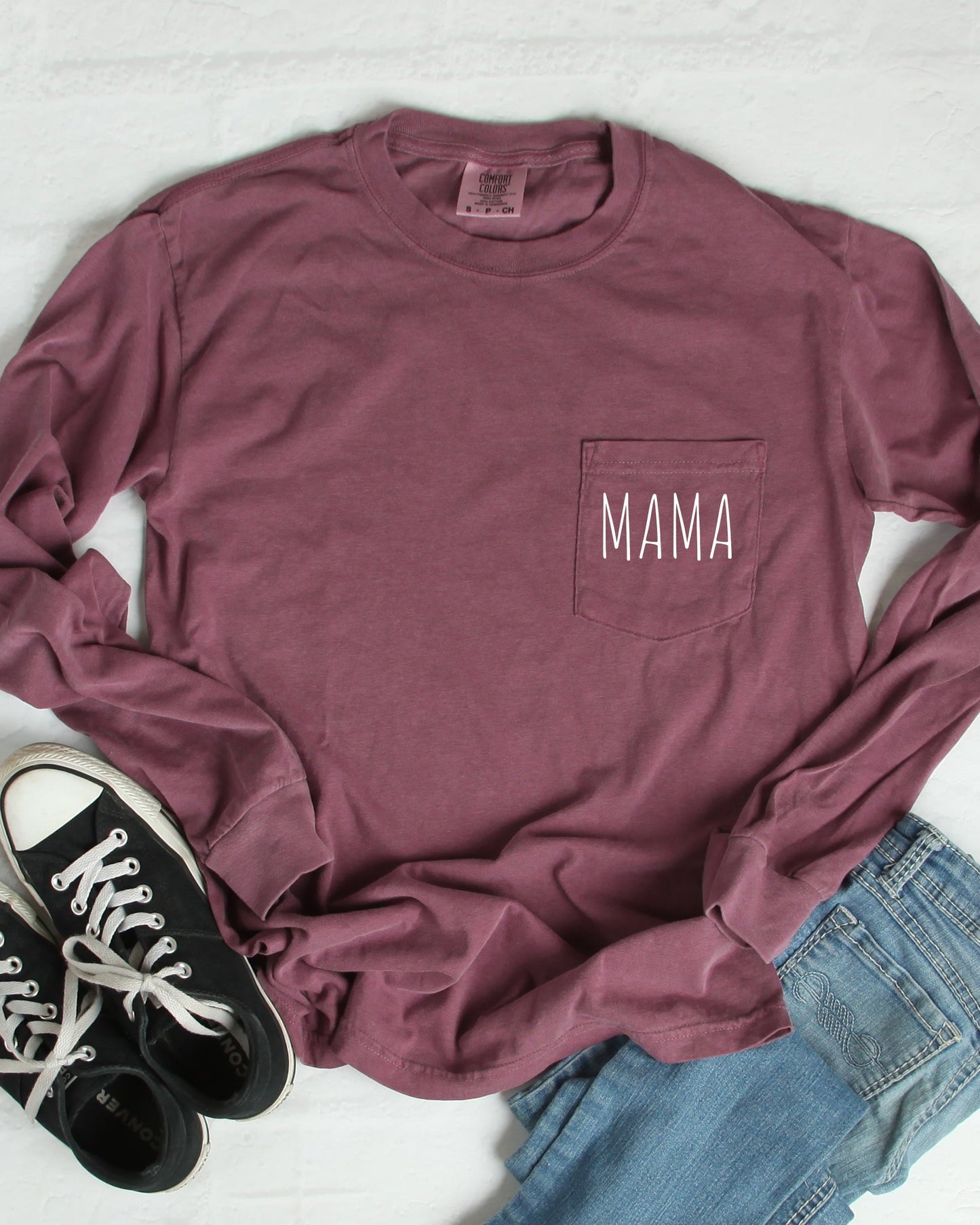 Comfort Colors Cute Mama Pocket Long Sleeve Shirt