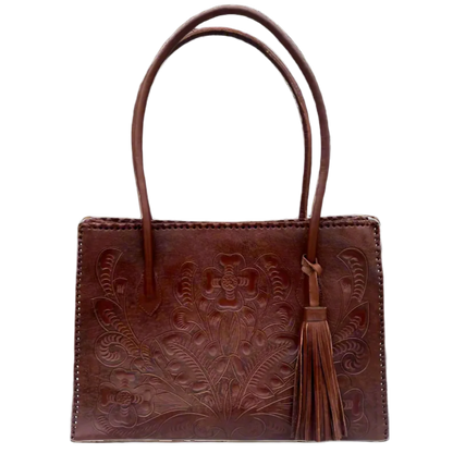 The Amy| Hand-Tooled Leather Tote Bag