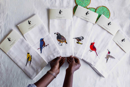 Bird Embroidered Cotton Tea Towels - Handmade Kitchen Gift