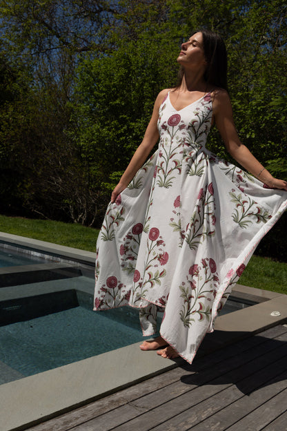 Cross Back Maxi Dress in Red Vine