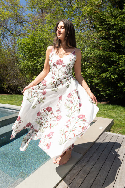 Cross Back Maxi Dress in Red Vine