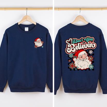 Don't Stop Believin' Santa Christmas Checkered Vintage Inspired Retro Sweatshirt