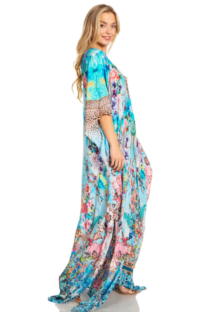 Sakkas Georgettina 2025 Flowy Rhinestone V Neck Long Caftan Dress / Cover Up