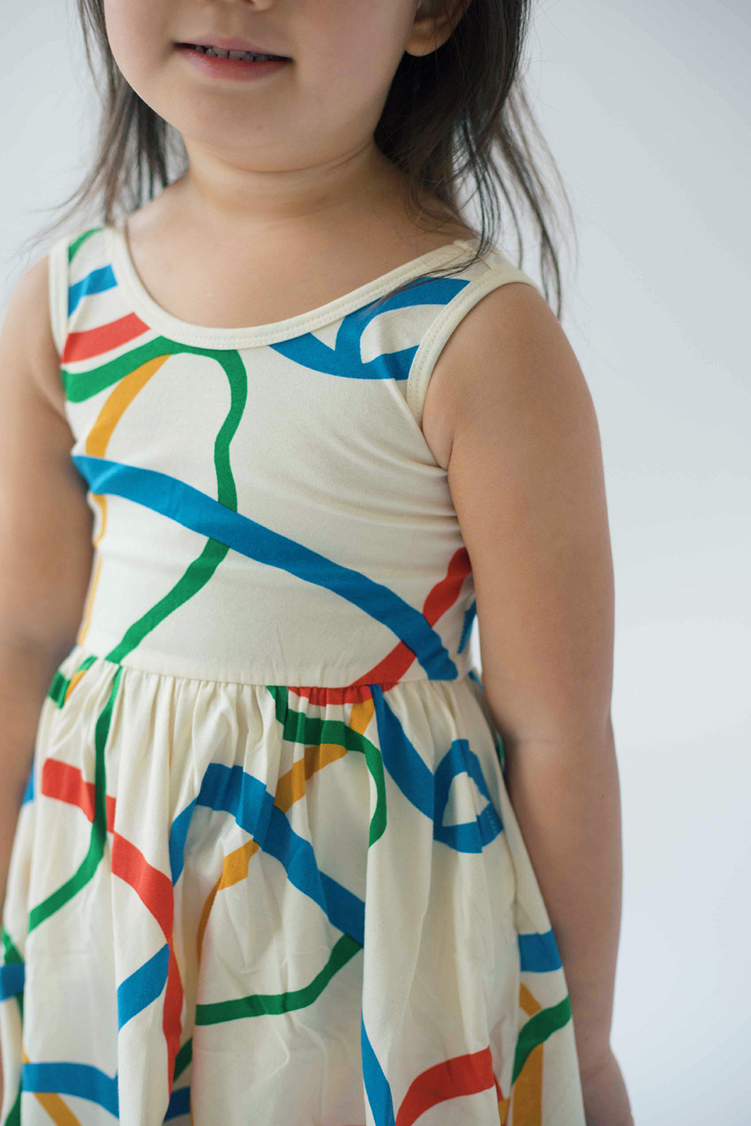 Sleeveless Twirl Dress in Wavy Lines