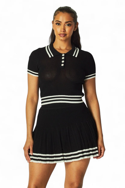 Kathleen Crochet Polo Top & Skort Set