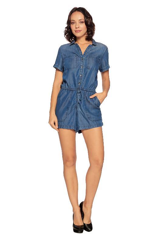 Short Sleeve Chambray Utility Romper