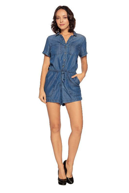 Short Sleeve Chambray Utility Romper