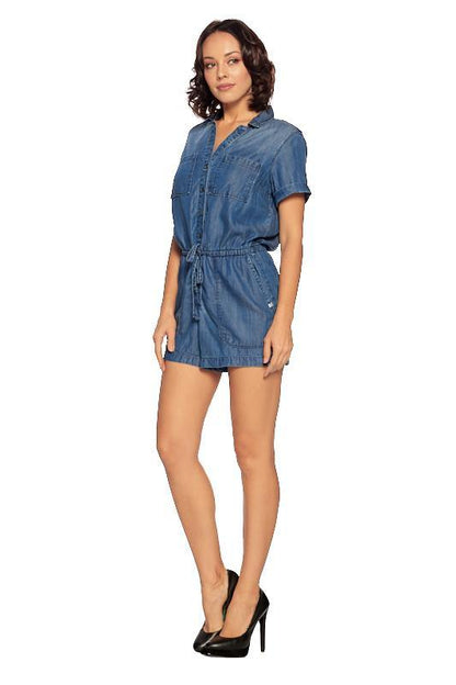 Short Sleeve Chambray Utility Romper