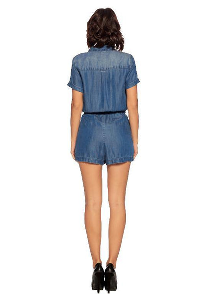 Short Sleeve Chambray Utility Romper