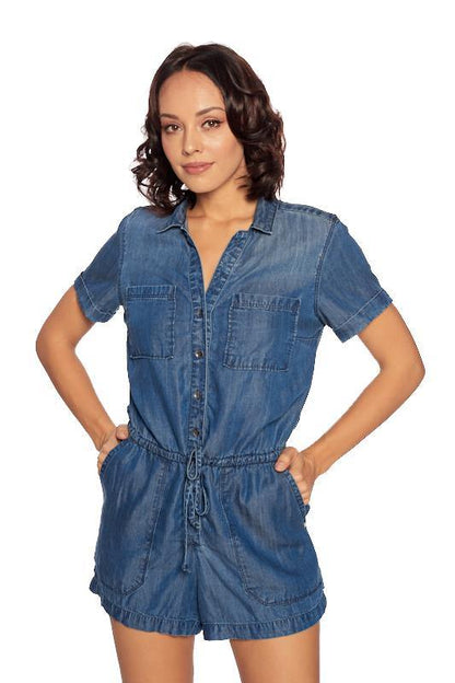 Short Sleeve Chambray Utility Romper