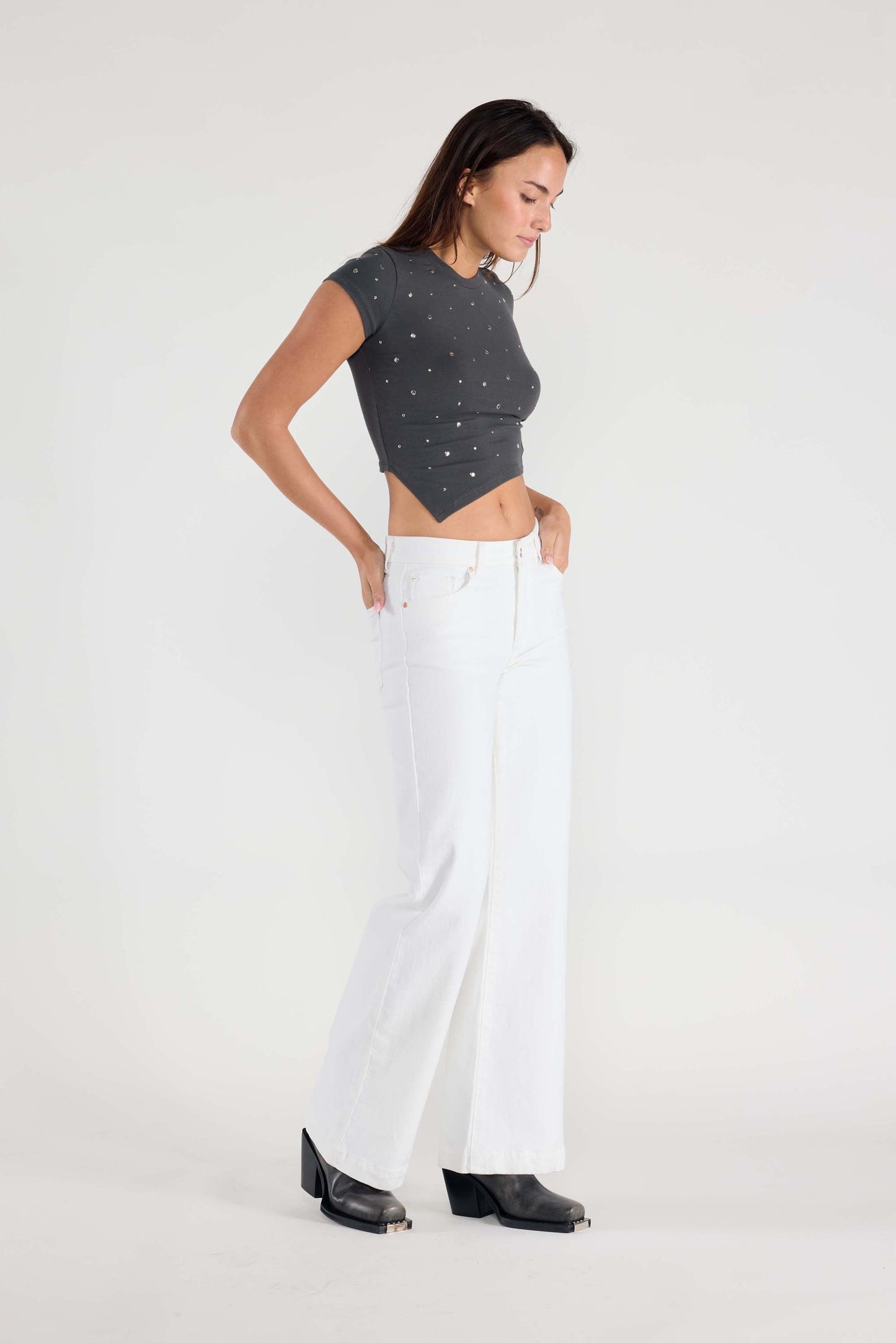 32.5 Inseam Basic White Wide Jeans