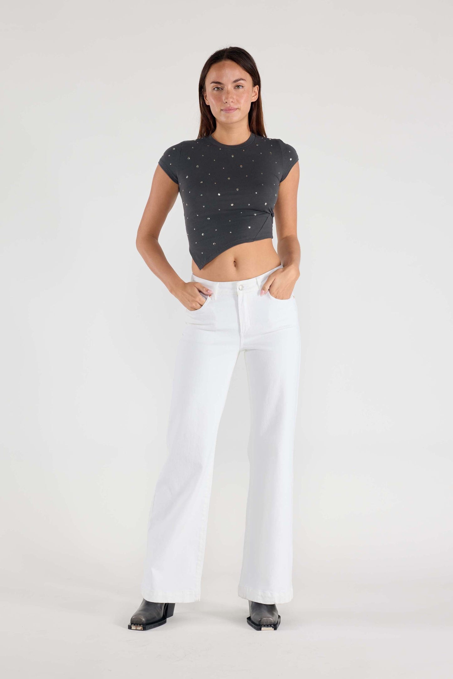 32.5 Inseam Basic White Wide Jeans