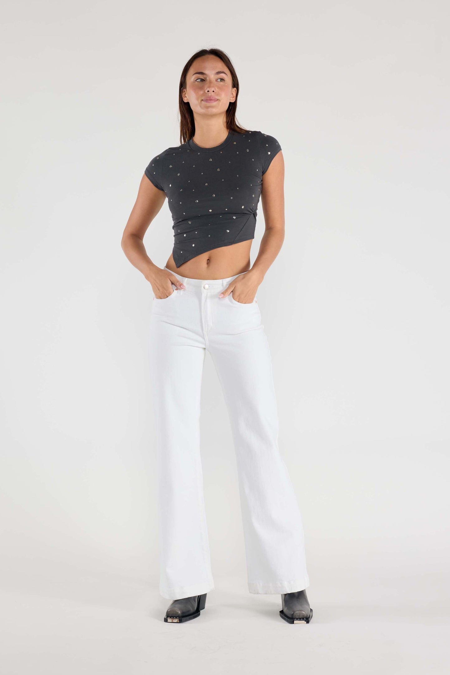 32.5 Inseam Basic White Wide Jeans