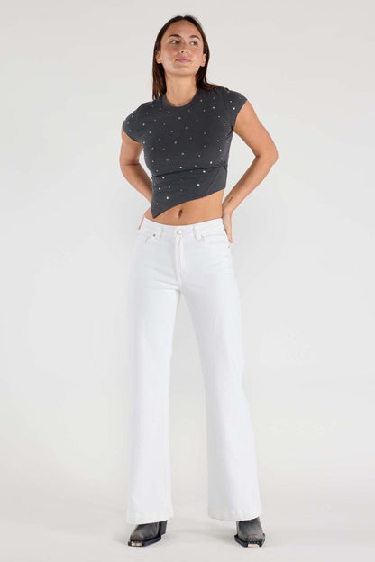 32.5 Inseam Basic White Wide Jeans