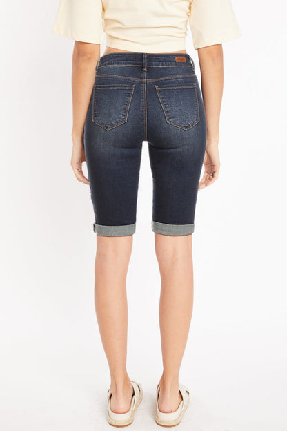 Mid Rise 5 Pocket Bermuda Denim Shorts