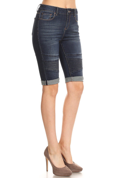 Mid Rise 5 Pocket Bermuda Denim Shorts