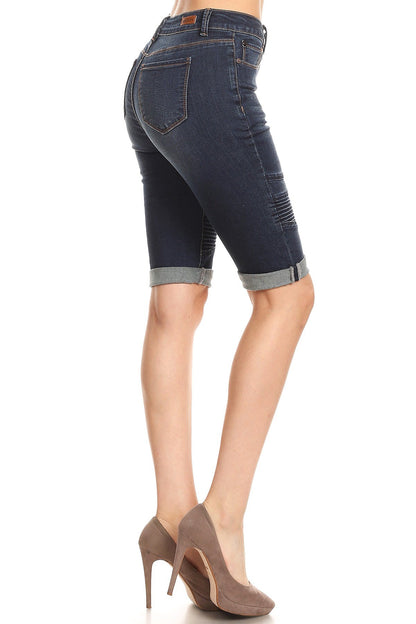 Mid Rise 5 Pocket Bermuda Denim Shorts