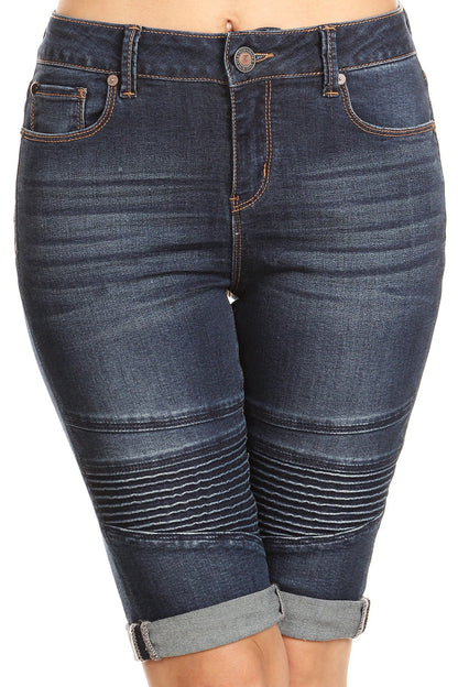 Mid Rise 5 Pocket Bermuda Denim Shorts