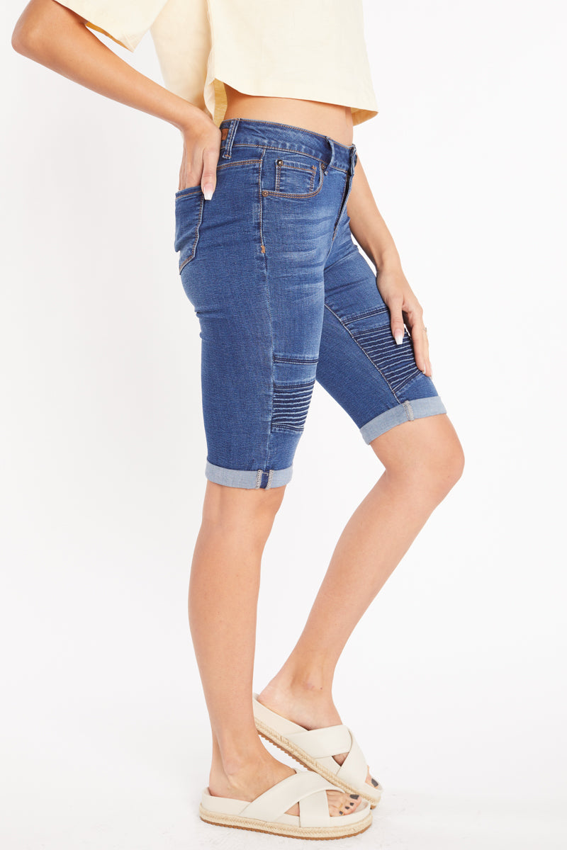 Mid Rise 5 Pocket Bermuda Denim Shorts