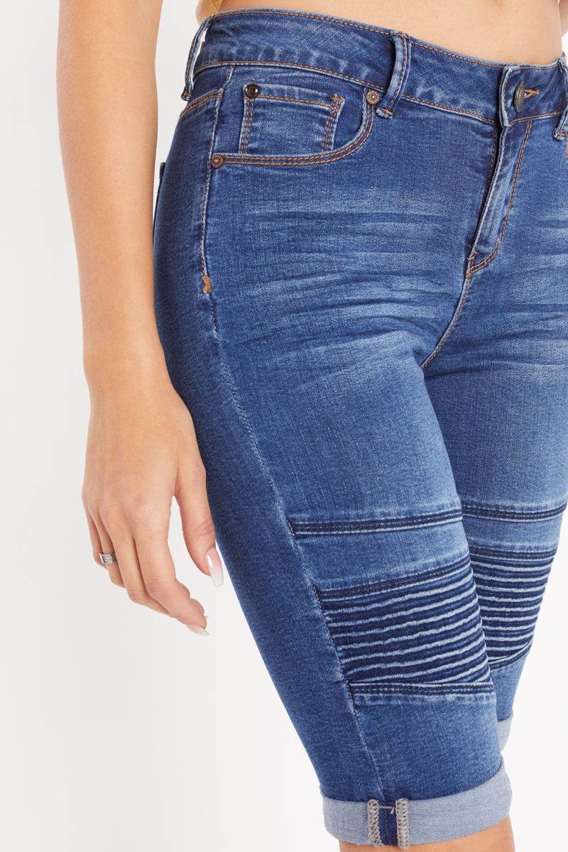 Mid Rise 5 Pocket Bermuda Denim Shorts
