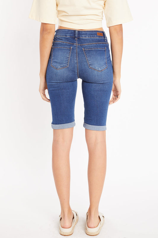 Mid Rise 5 Pocket Bermuda Denim Shorts