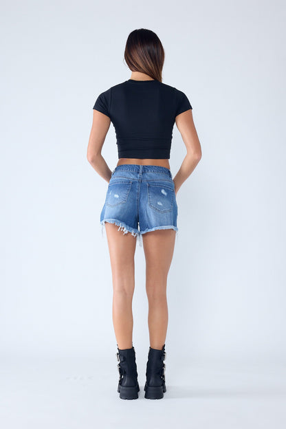 Super High Rise Destructed Mom Denim Shorts
