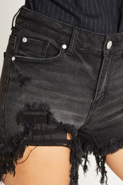High Rise Distressed Denim Shorts