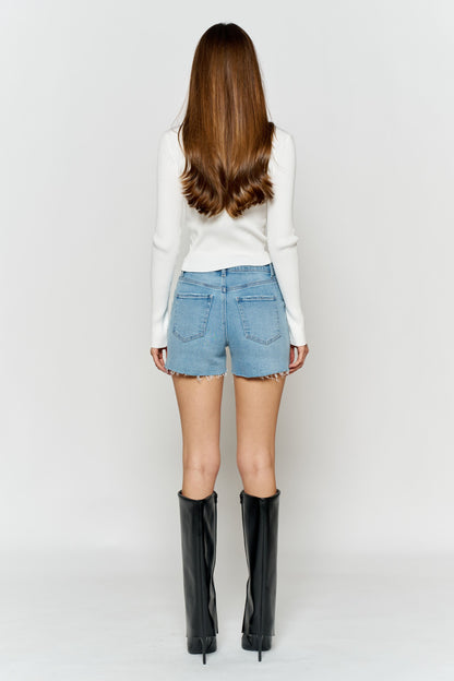 High Rise Distressed Cut Off Denim Shorts