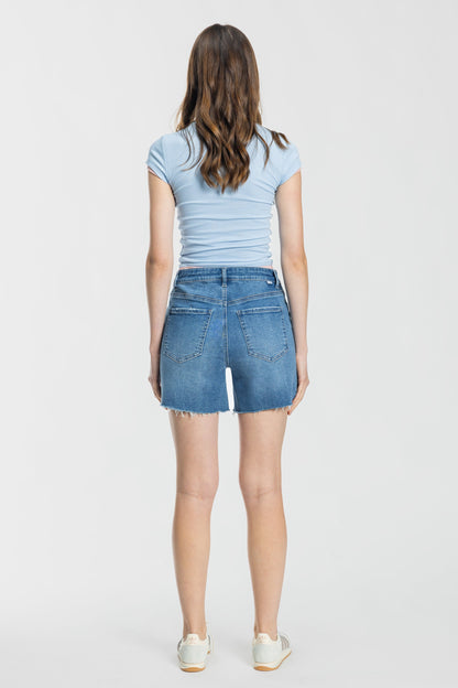 Mid Length Distressed Cut Off Denim Shorts