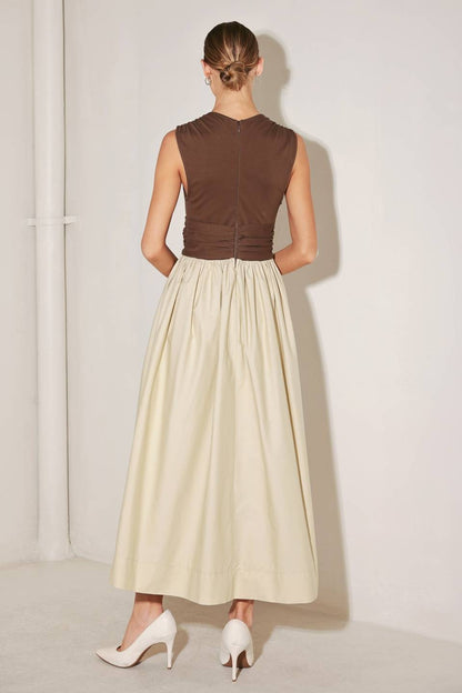 Two-Tone Twist Front Midi Dress