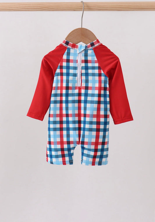Plaid rash guard Swimsuit