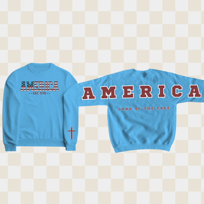 America Land of the Free Patriotic Crewneck Sweatshirtt