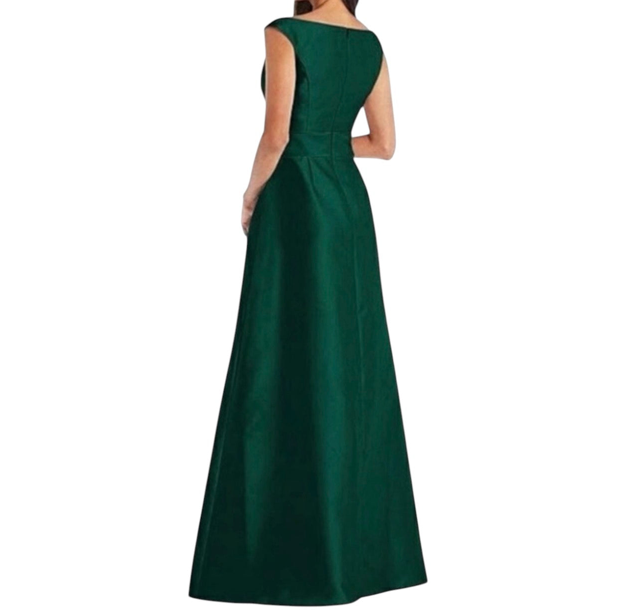 Alfred Sung D811S Hunter Green Off Shoulder Draped Wrap Satin Maxi Dress 4