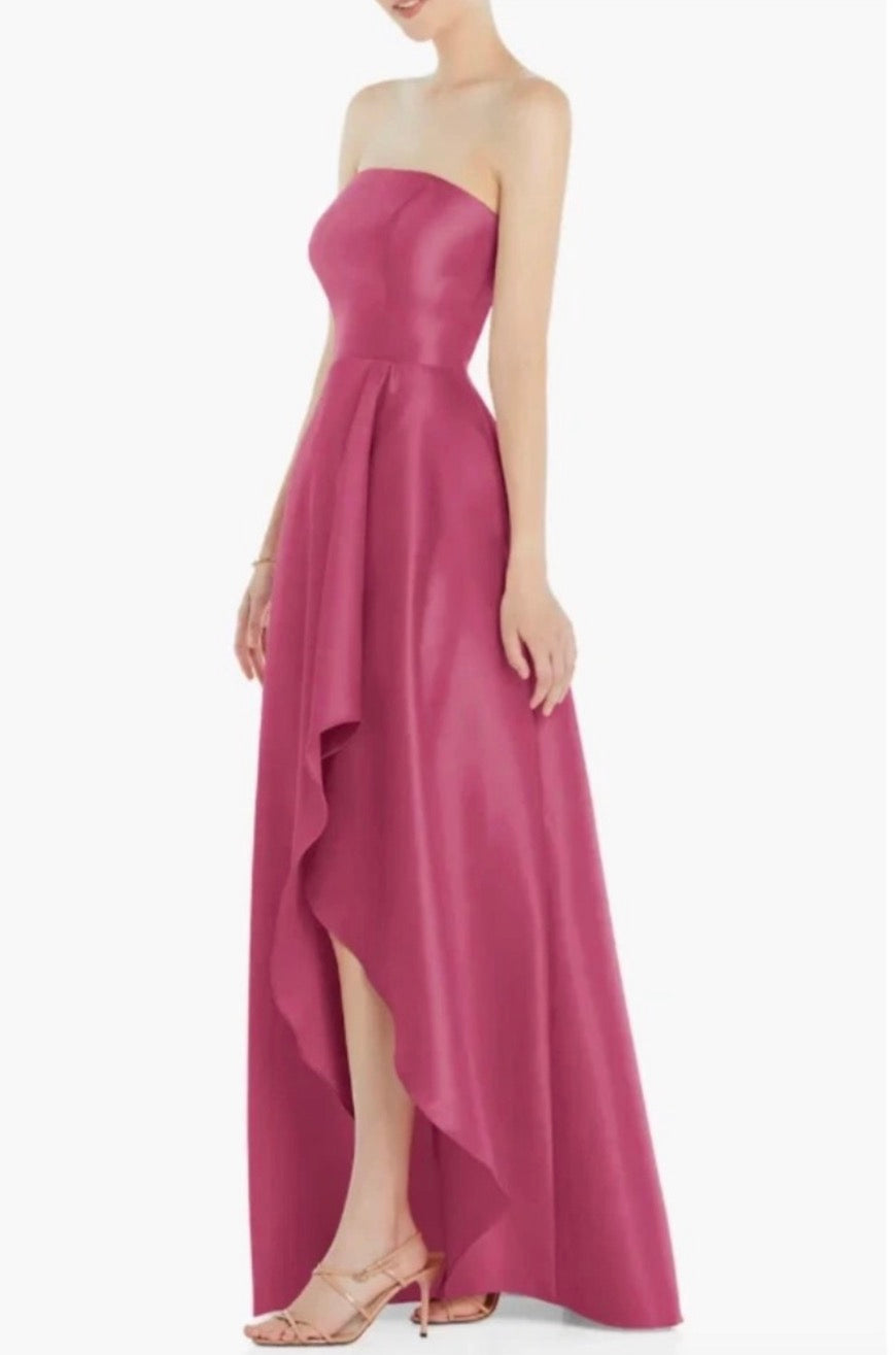 Alfred Sung Tea Rose Strapless Satin Gown High Low Formal Dress Size 14R D832 $252