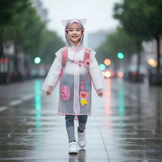 Ozznek Kids Clear Waterproof Raincoat – Transparent Backpack-Friendly Rain Jacket with Hood & Visor