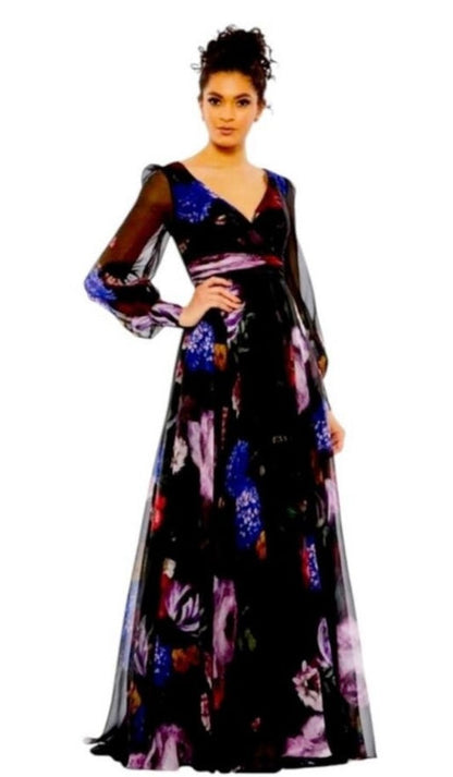 Mac Duggal 67872
Black Chiffon Bishop Sleeve
Floral Print Gown Dress $598