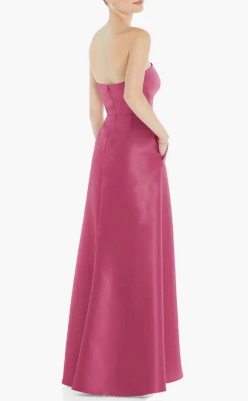 Alfred Sung Tea Rose Strapless Satin Gown High Low Formal Dress Size 14R D832 $252