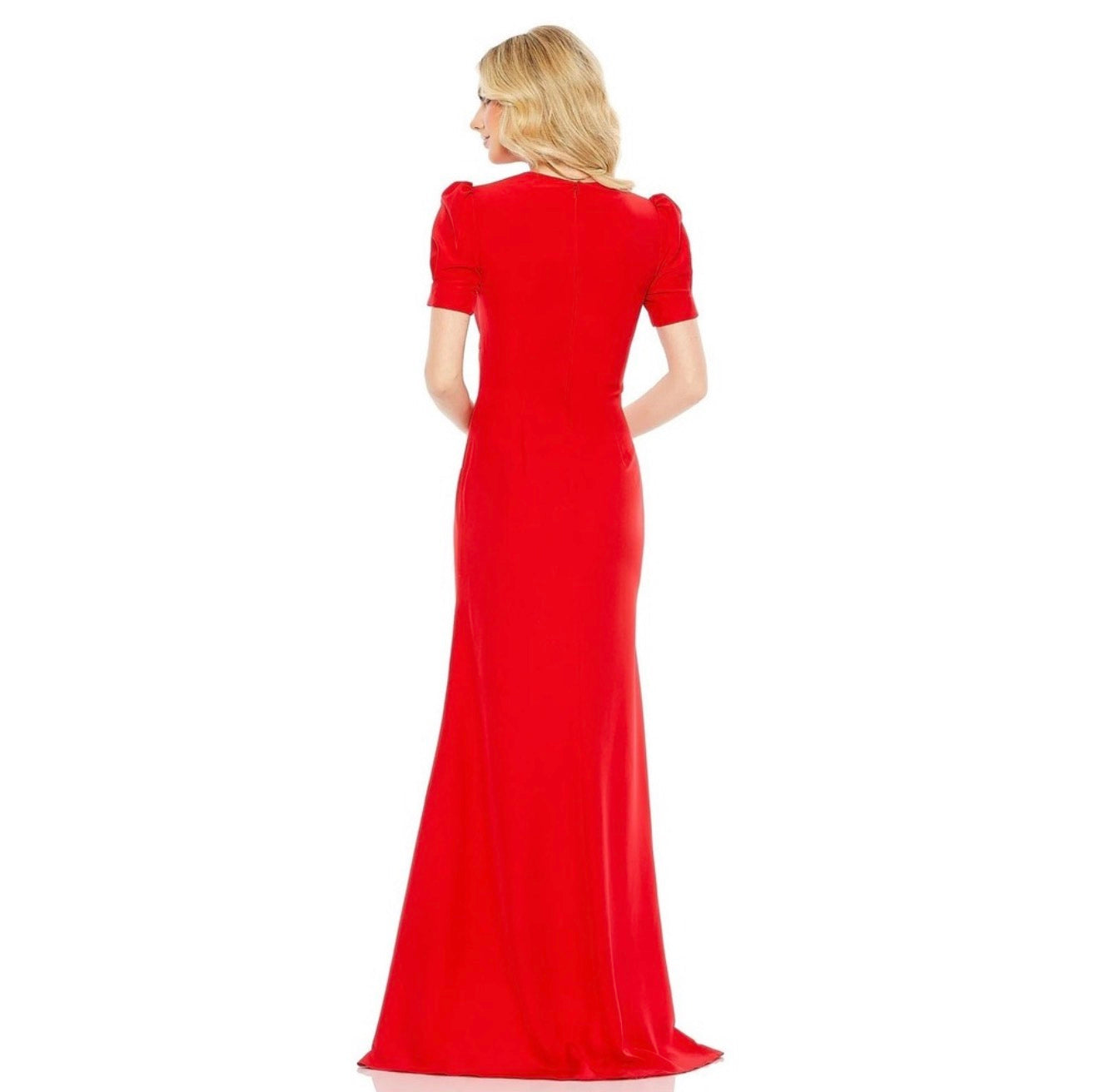 leena Mac Duggal Plunge Neck Puff Sleeve Cut Out Gown Red  2630 $458