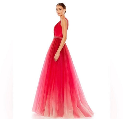 Mac Duggal #20378 Beaded Belt Wrap Over Sleeveless Ballgown
Red Ombré Sz 4
