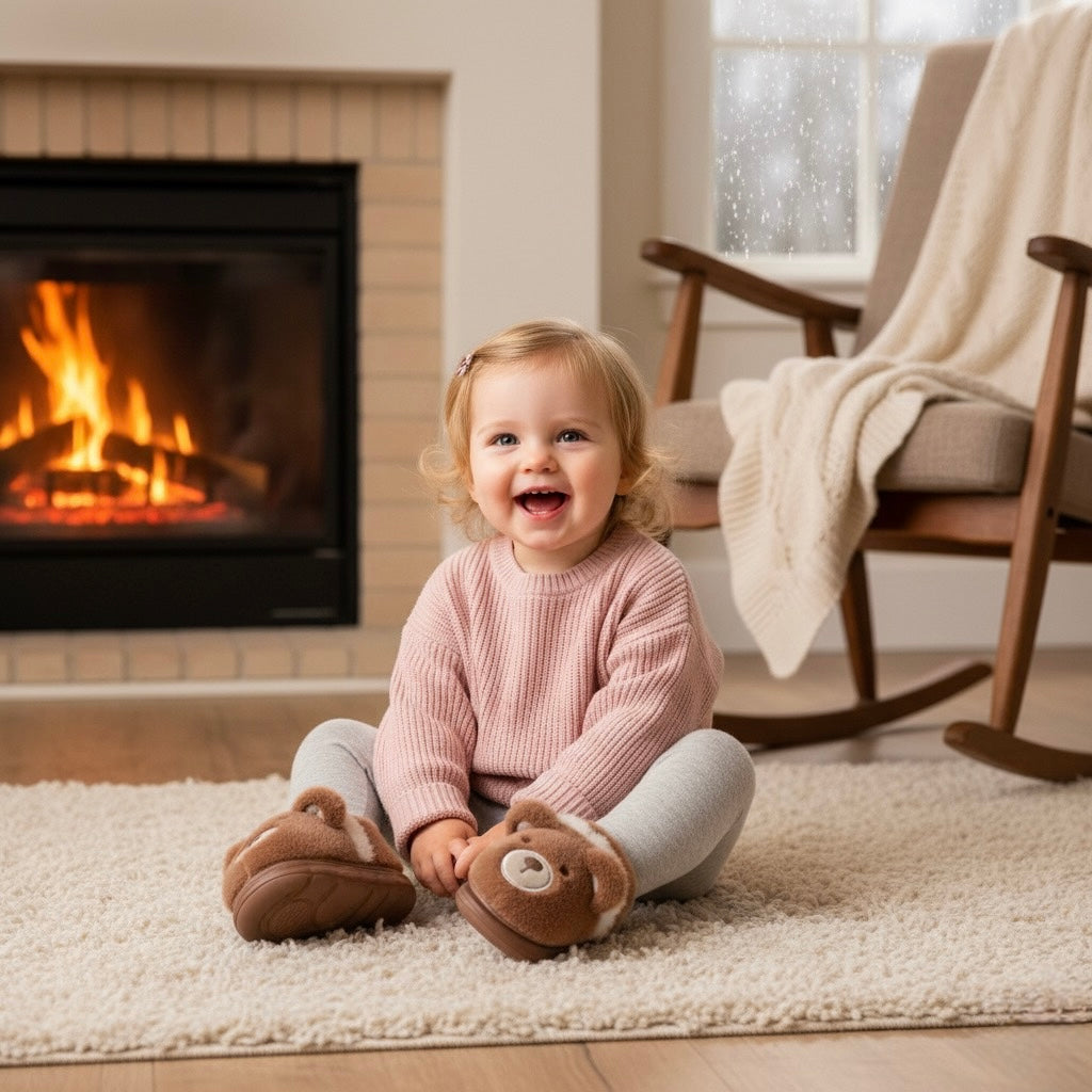 Kids’ Fuzzy Slippers | Bear & Bunny Animal House Shoes
