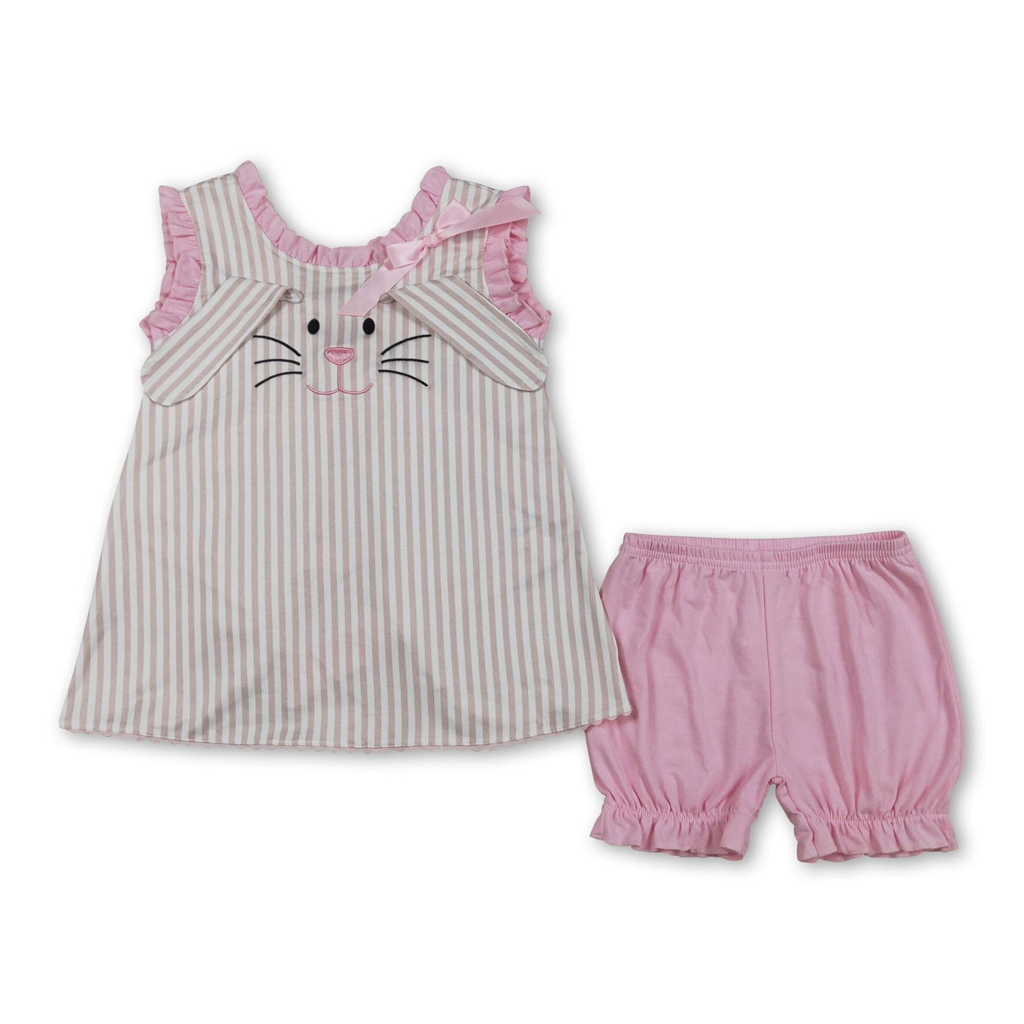 Stripe rabbit embroidery tunic shorts girls Easter outfits
