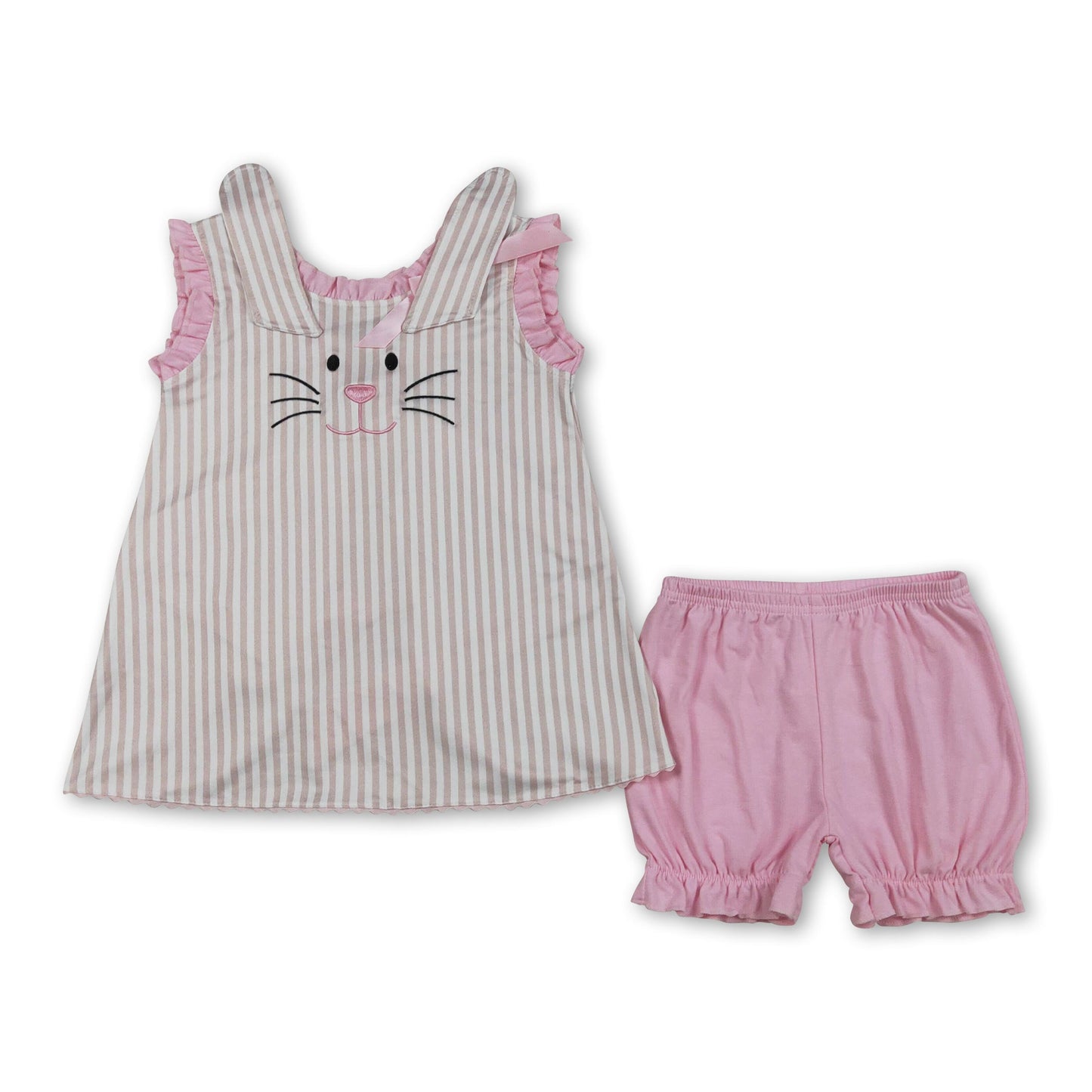 Stripe rabbit embroidery tunic shorts girls Easter outfits