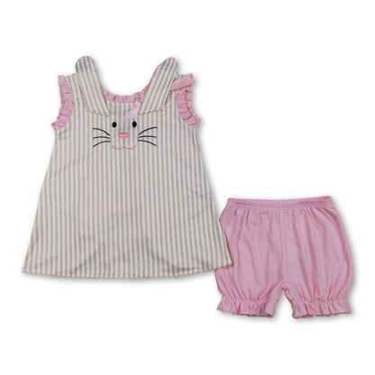 Stripe rabbit embroidery tunic shorts girls Easter outfits