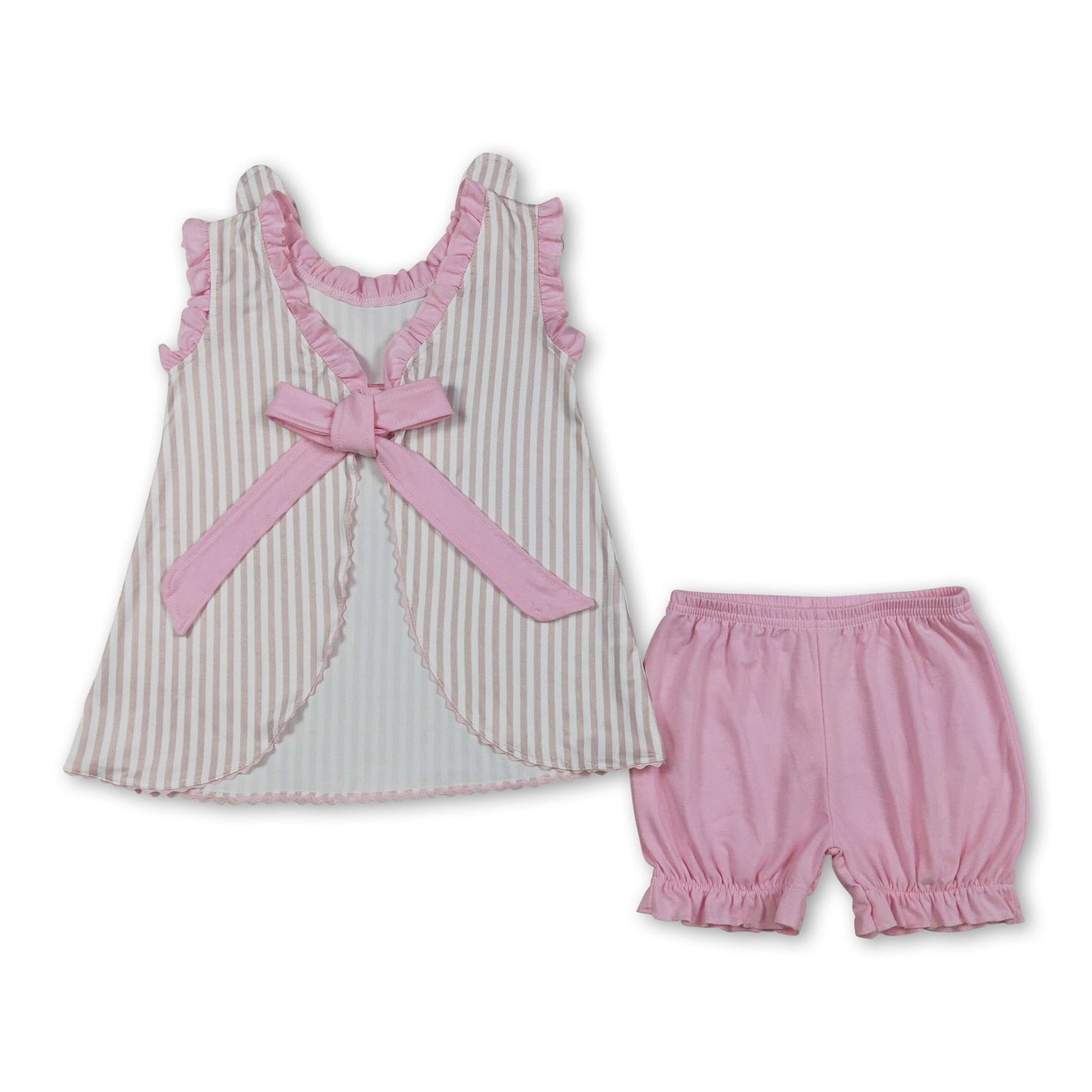 Stripe rabbit embroidery tunic shorts girls Easter outfits