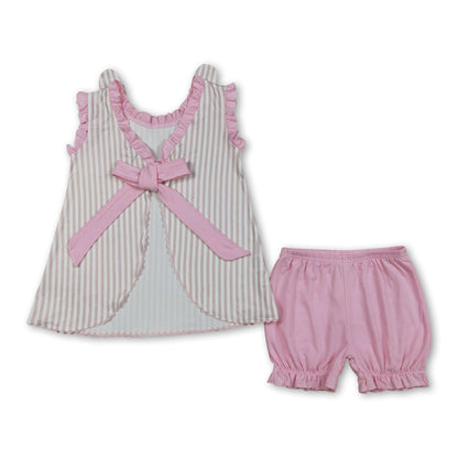 Stripe rabbit embroidery tunic shorts girls Easter outfits