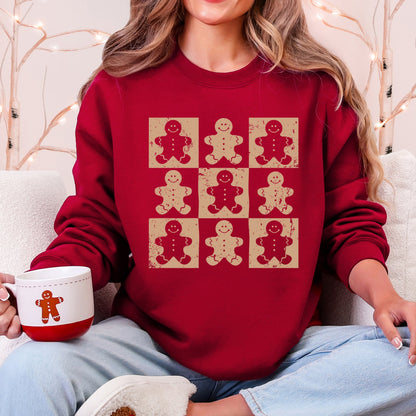 Gingerbread Men Christmas Minimalist Retro Whimsical Cozy Holiday Themed Illustration Print Sweatshirt